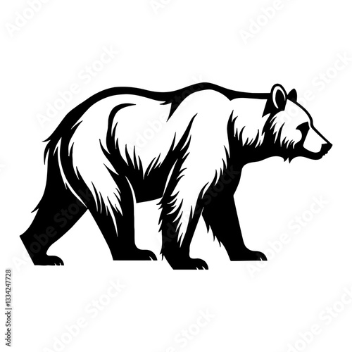 Elegant Logo Style of Full Body Bear Walking Side View Black and White Outline Line Art Drawing
