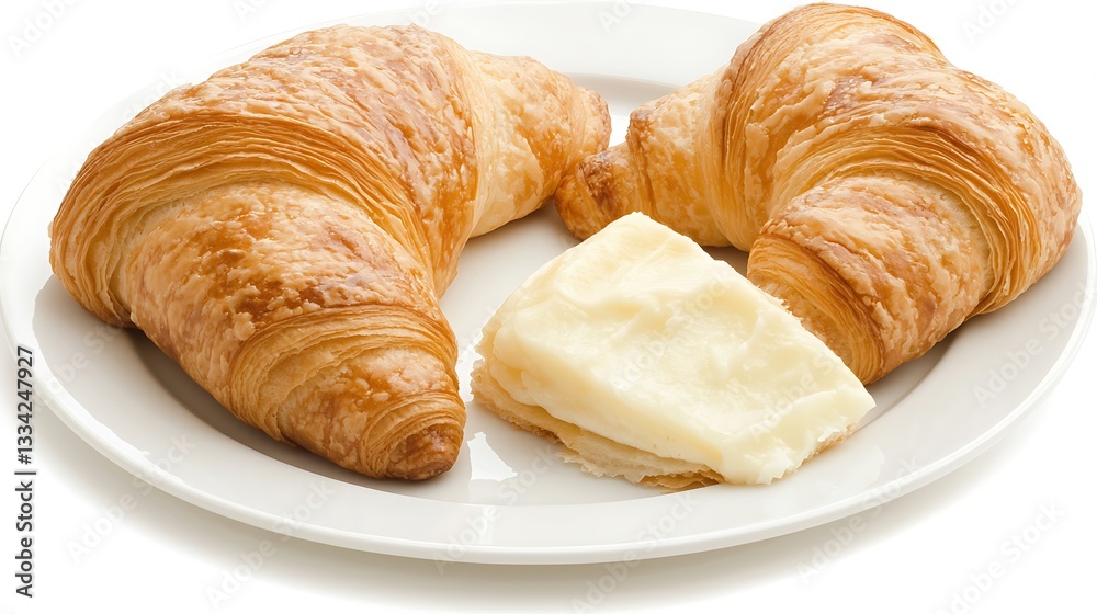 Freshly Baked Croissants with Creamy Butter on a White Plate Perfect for Breakfast or Dessert Lovers Freshly Baked Croissants with Creamy Butter on a White Plate Perfect for Breakfast or Dessert Lovers
