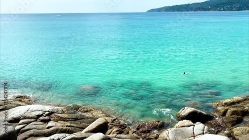 Tranquil Crystal Clear Sea Along Phuket Shoreline on a Sunny Day, Phuket, Thailand