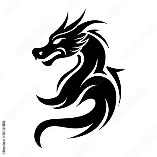 Wallpaper Mural Elegant Professional Dragon Full Body Logo Black and White Outline Line Art Drawing Illustration Torontodigital.ca