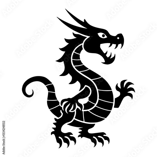 Wallpaper Mural Elegant Professional Full Body Dragon Black and White Outline Line Art Drawing Logo Style Torontodigital.ca