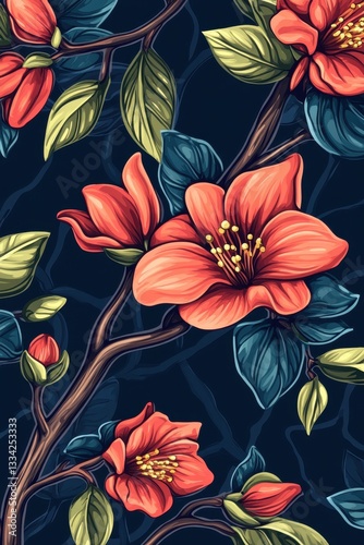 Vibrant Floral Tapestry: A Dark Bloom
