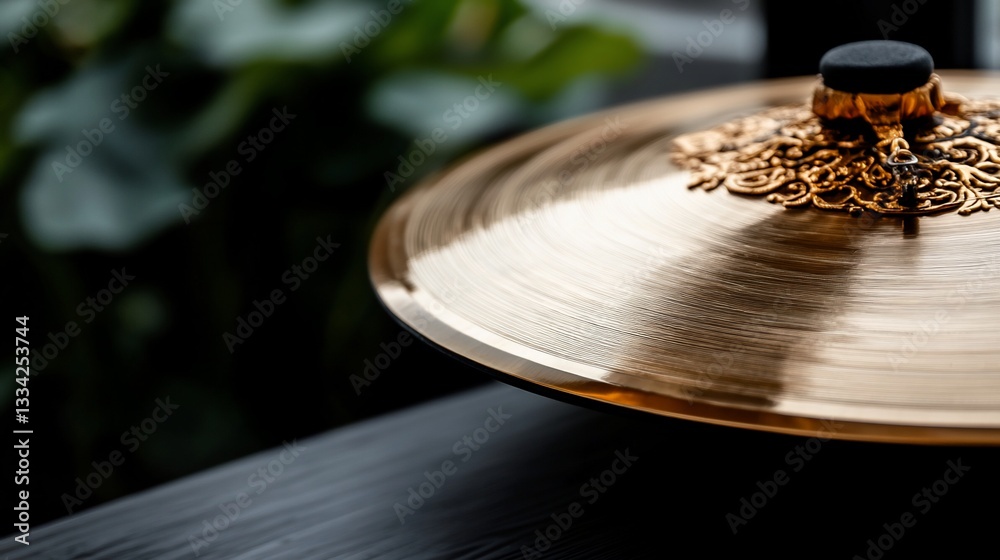 Obraz premium Ornate cymbal's radiant surface, an interplay of light and elegant design