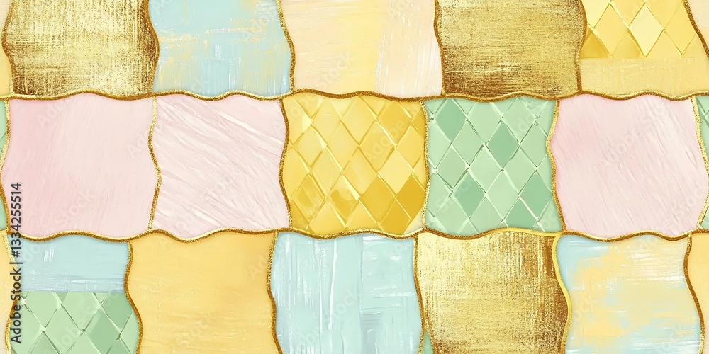 Fototapeta premium Pastel Patchwork with Gold Accents Textured Abstract Design