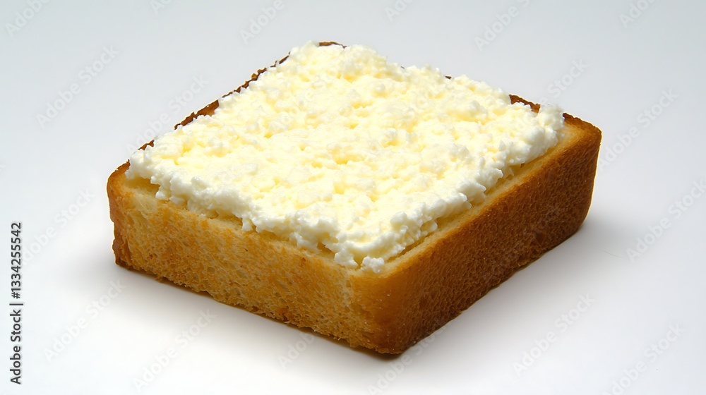 Freshly Toasted Slice of Bread with Creamy Topping on a Clean White Background Freshly Toasted Slice of Bread with Creamy Topping on a Clean White Background