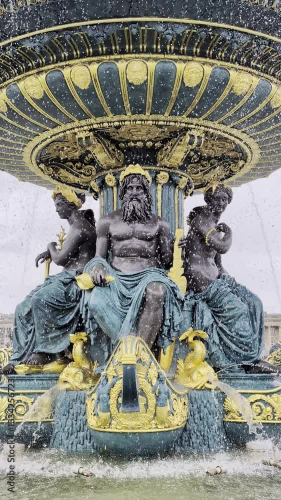 Détail de la Fontaine des Mers, place de la Concorde à Paris, France, conçue par l’architecte Jacques Ignace HITTORFF (1792-1867).
