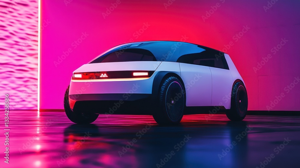 A futuristic autonomous EV positioned centrally on a backdrop with negative space for branding. A futuristic autonomous EV positioned centrally on a backdrop with negative space for branding.