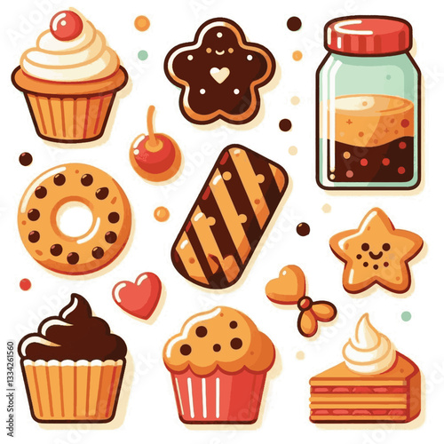 dessert, cookie, food, biscuit, sweet, bakery, background, chocolate, delicious, snack, homemade, brown, isolated, candy, pastry, cake, bake, chip, tasty, breakfast, fresh, treat, closeup, sugar, vect