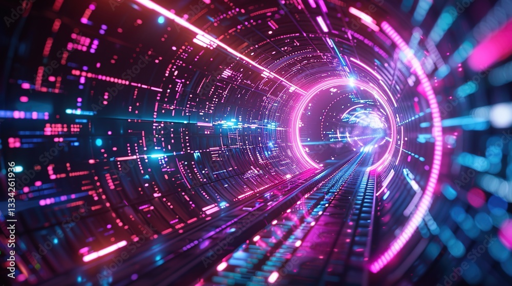 Data Pulse Matrix: Holographic Rays and Minimalist Circulation Collision
- Dynamic particle light track penetrates the digital grid/blue-purple gradual change halo radiation/future console interface v