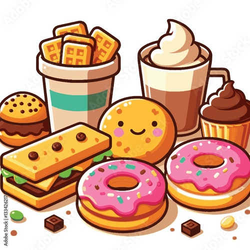 dessert, cookie, food, biscuit, sweet, bakery, background, chocolate, delicious, snack, homemade, brown, isolated, candy, pastry, cake, bake, chip, tasty, breakfast, fresh, treat, closeup, sugar, vect