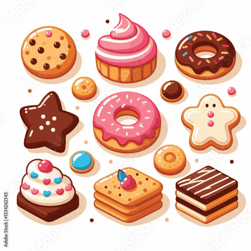 dessert, cookie, food, biscuit, sweet, bakery, background, chocolate, delicious, snack, homemade, brown, isolated, candy, pastry, cake, bake, chip, tasty, breakfast, fresh, treat, closeup, sugar, vect