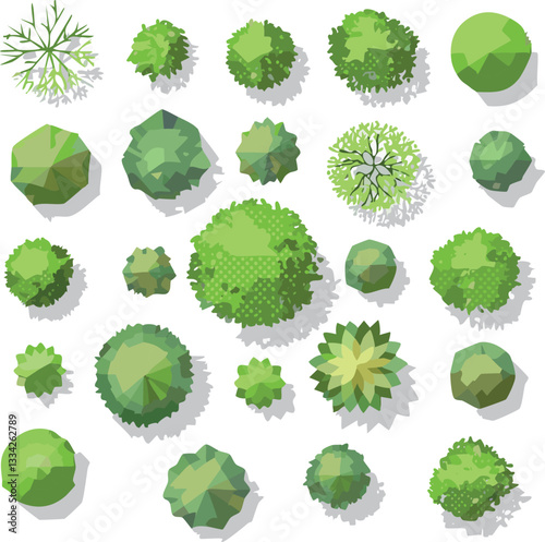 set of green tree icons