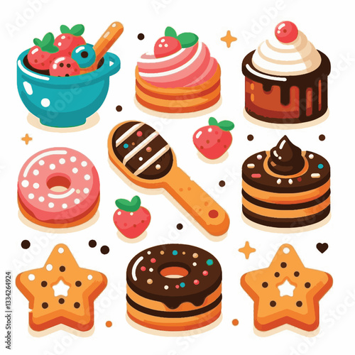 dessert, cookie, food, biscuit, sweet, bakery, background, chocolate, delicious, snack, homemade, brown, isolated, candy, pastry, cake, bake, chip, tasty, breakfast, fresh, treat, closeup, sugar, vect