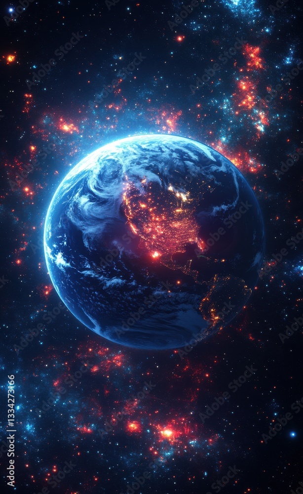 Fototapeta premium A close up of a planet with a bright red and orange glow surrounding it