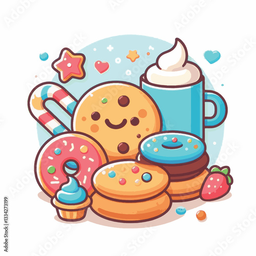 dessert, cookie, food, biscuit, sweet, bakery, background, chocolate, delicious, snack, homemade, brown, isolated, candy, pastry, cake, bake, chip, tasty, breakfast, fresh, treat, closeup, sugar, vect