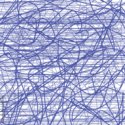 A tangled mass of fishing line, wire, or lines crossed by horizontal strings.