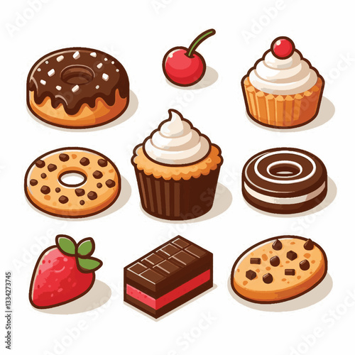 dessert, cookie, food, biscuit, sweet, bakery, background, chocolate, delicious, snack, homemade, brown, isolated, candy, pastry, cake, bake, chip, tasty, breakfast, fresh, treat, closeup, sugar, vect