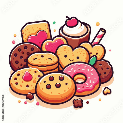 dessert, cookie, food, biscuit, sweet, bakery, background, chocolate, delicious, snack, homemade, brown, isolated, candy, pastry, cake, bake, chip, tasty, breakfast, fresh, treat, closeup, sugar, vect