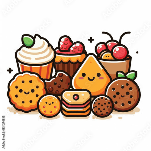 dessert, cookie, food, biscuit, sweet, bakery, background, chocolate, delicious, snack, homemade, brown, isolated, candy, pastry, cake, bake, chip, tasty, breakfast, fresh, treat, closeup, sugar, vect