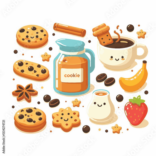 dessert, cookie, food, biscuit, sweet, bakery, background, chocolate, delicious, snack, homemade, brown, isolated, candy, pastry, cake, bake, chip, tasty, breakfast, fresh, treat, closeup, sugar, vect
