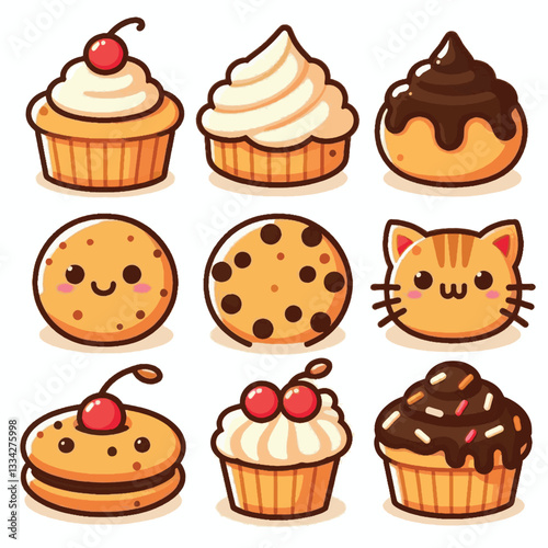 dessert, cookie, food, biscuit, sweet, bakery, background, chocolate, delicious, snack, homemade, brown, isolated, candy, pastry, cake, bake, chip, tasty, breakfast, fresh, treat, closeup, sugar, vect