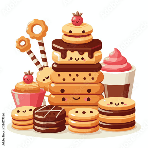 dessert, cookie, food, biscuit, sweet, bakery, background, chocolate, delicious, snack, homemade, brown, isolated, candy, pastry, cake, bake, chip, tasty, breakfast, fresh, treat, closeup, sugar, vect