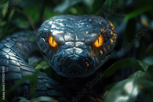 Dark Snake Glowing Eyes Jungle Predator
