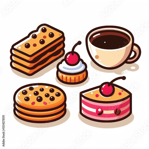dessert, cookie, food, biscuit, sweet, bakery, background, chocolate, delicious, snack, homemade, brown, isolated, candy, pastry, cake, bake, chip, tasty, breakfast, fresh, treat, closeup, sugar, vect