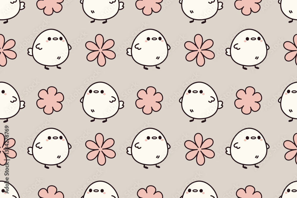 Cute Bird Seamless Pattern Adorable Chick Floral Vector Background Cute Bird Seamless Pattern Adorable Chick Floral Vector Background