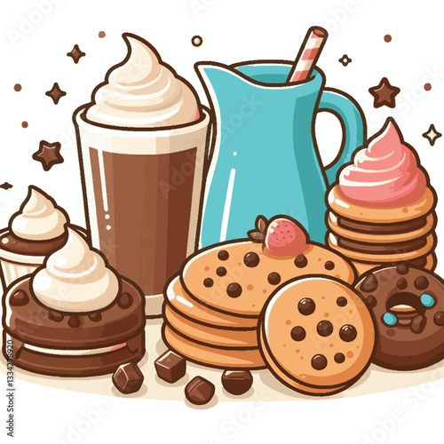 dessert, cookie, food, biscuit, sweet, bakery, background, chocolate, delicious, snack, homemade, brown, isolated, candy, pastry, cake, bake, chip, tasty, breakfast, fresh, treat, closeup, sugar, vect