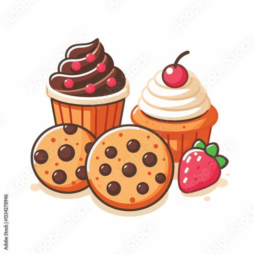 dessert, cookie, food, biscuit, sweet, bakery, background, chocolate, delicious, snack, homemade, brown, isolated, candy, pastry, cake, bake, chip, tasty, breakfast, fresh, treat, closeup, sugar, vect
