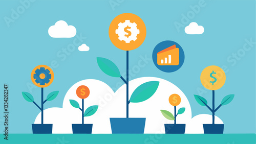 Flourishing Garden of Opportunities A garden where cash plants are growing alongside symbols of education healthcare and creativity emphasizing how UBI can nurture various life