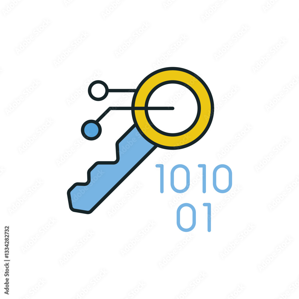 Digital Key Icon Representing Binary Code. Digital Key Icon Representing Binary Code.