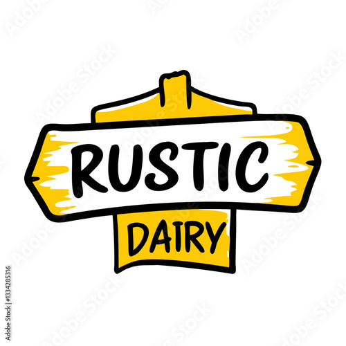 Rustic dairy sign with a bright and charming design featuring yellow colors, copy space