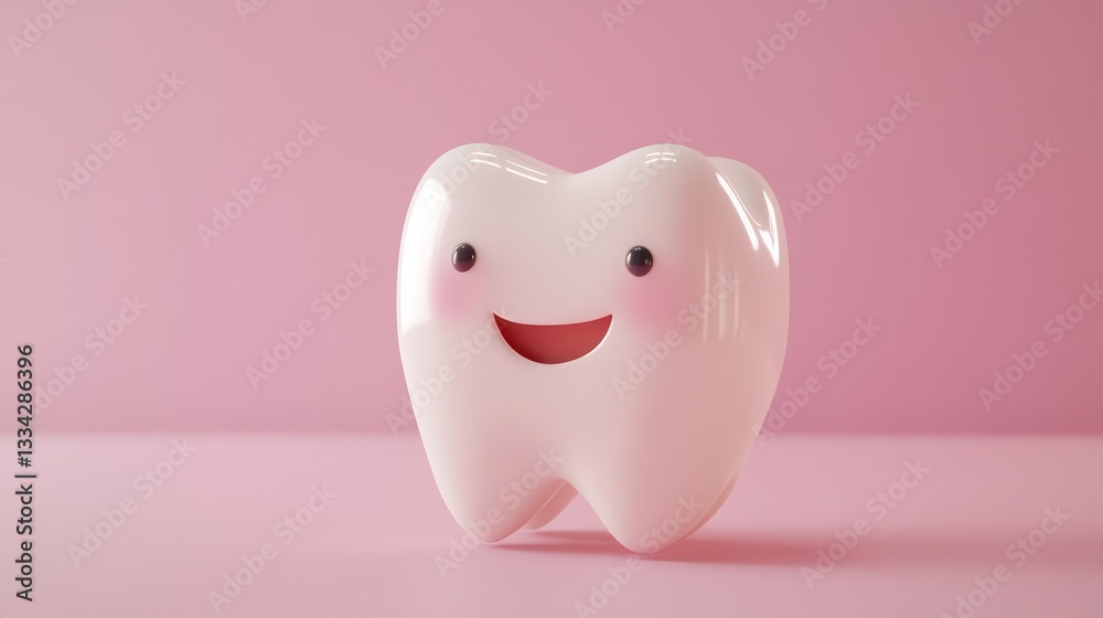 Smiling tooth in minimalist 3D design, floating with a soft, clean backdrop Smiling tooth in minimalist 3D design, floating with a soft, clean backdrop