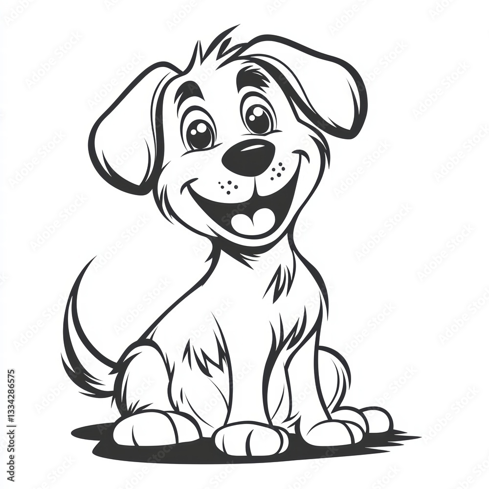 Fototapeta premium Cheerful Puppy Illustration: An illustration of a joyful puppy, captured with a dynamic, hand-drawn style. Its playful pose and inviting expression capture the essence of canine charm.