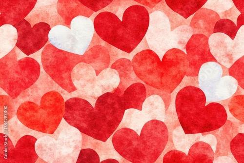 A vibrant and artistic illustration of red and white hearts on a textured background, perfect for romantic themes and celebrations of love