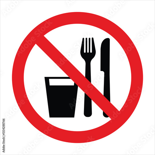 Red prohibition sign featuring a crossed-out fork, knife, and glass, indicating no eating or drinking allowed