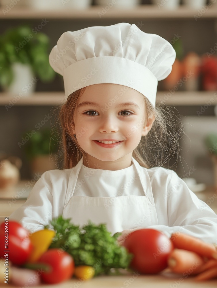 Smiling Little Chef with Fresh Vegetables
Smiling Little Chef with Fresh Vegetables