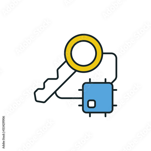 Hardware Key Icon with Chip or Circuit Design.