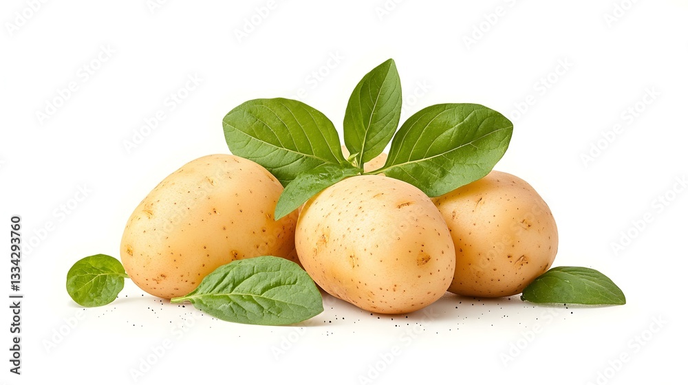 Fresh Potatoes with Green Leaves Isolated on White Background Fresh Potatoes with Green Leaves Isolated on White Background