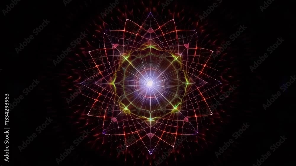 Colorful Abstract Pattern with Radiating Lines and Bright Light Source in Dark Background Colorful Abstract Pattern with Radiating Lines and Bright Light Source in Dark Background