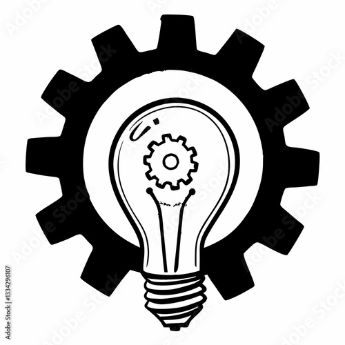 Brainstorming line art, drawing, isolated on white background