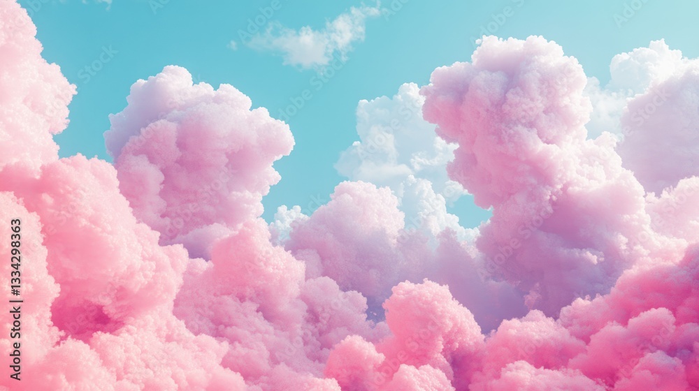 Fototapeta premium Pastel pink cloudscape, vibrant sky, dreamlike atmosphere