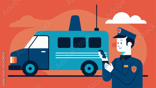 Radio Communication An officer inside the van using a walkietalkie coordinating movements with other law enforcement personnel positioned nearby.