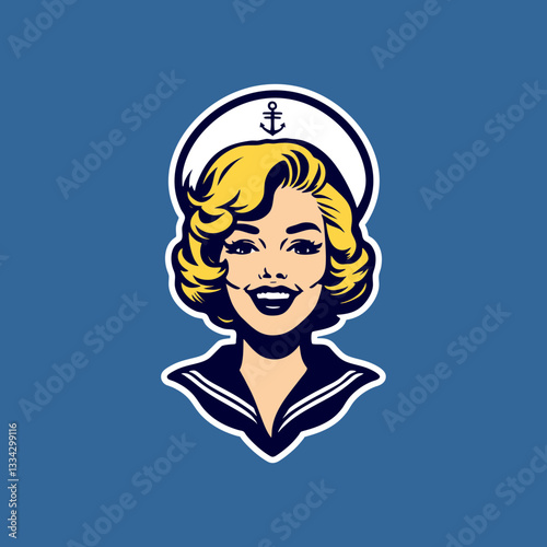 simple illustration of pinup girl marine navy sailor cartoon	