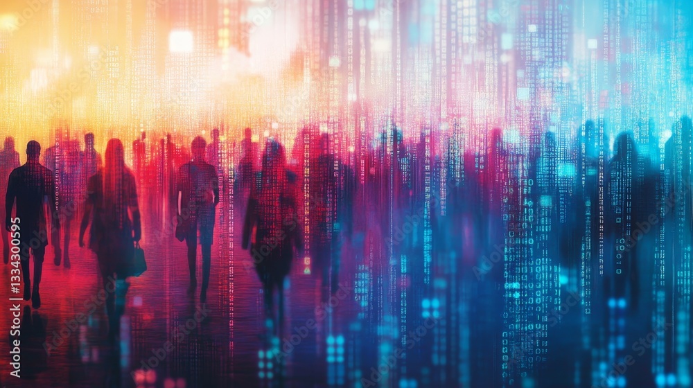 Colorful figures on digital grid symbolize diverse customer insights and personalized marketing. Colorful figures on digital grid symbolize diverse customer insights and personalized marketing.