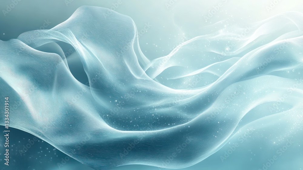 Obraz premium Abstract teal fabric waves with sparkle.