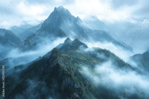 Wallpaper Mural Majestic Mountains Enveloped in Misty Clouds Breathtaking View Torontodigital.ca