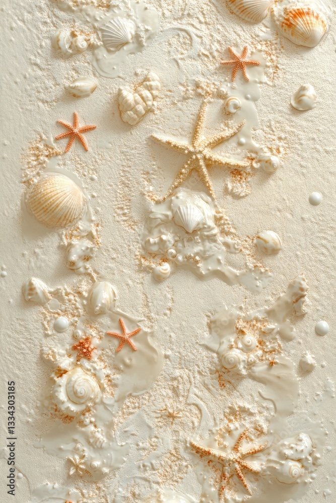 Seashells and Starfish Textured Art: Coastal Elegance Seashells and Starfish Textured Art: Coastal Elegance